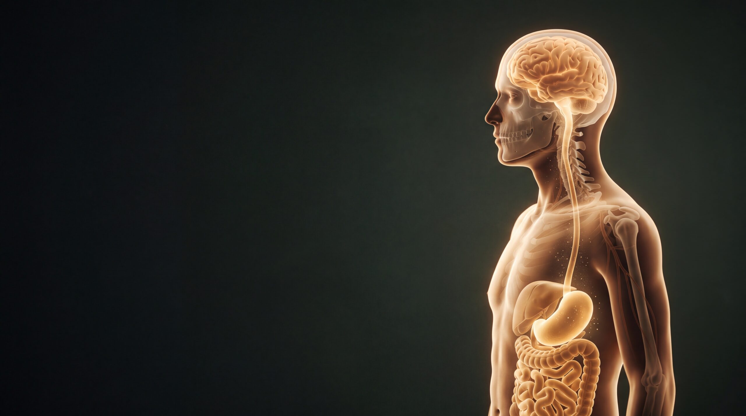 Illustration of the digestive system showing the brain and stomach